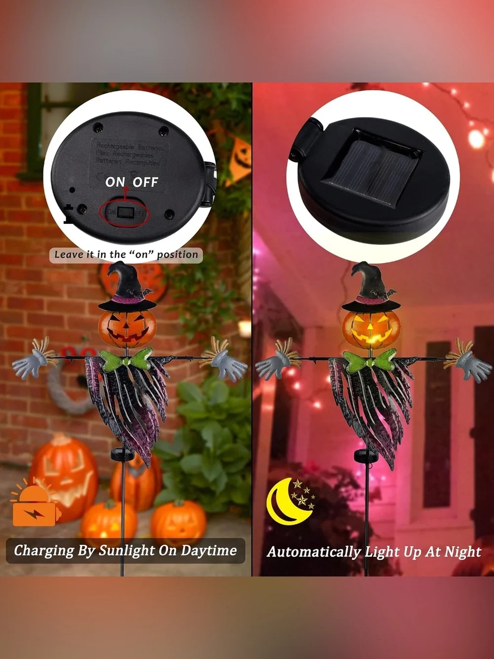 LED Solar Powered Halloween Pumpkin Scarecrow Yard Stake - Black, Orange, Green